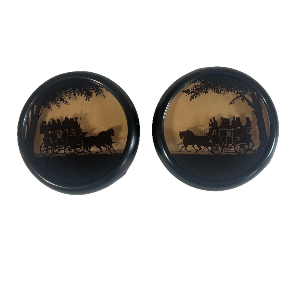 Vintage Shadow Silhouette Pair English Mail Coaches C&A Richards Black Frames